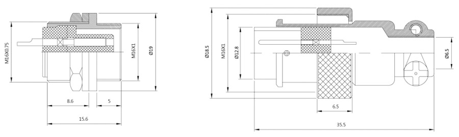 圓形電纜連接器YL1-16菱形反裝結(jié)構(gòu)圖及技術(shù)參數(shù)