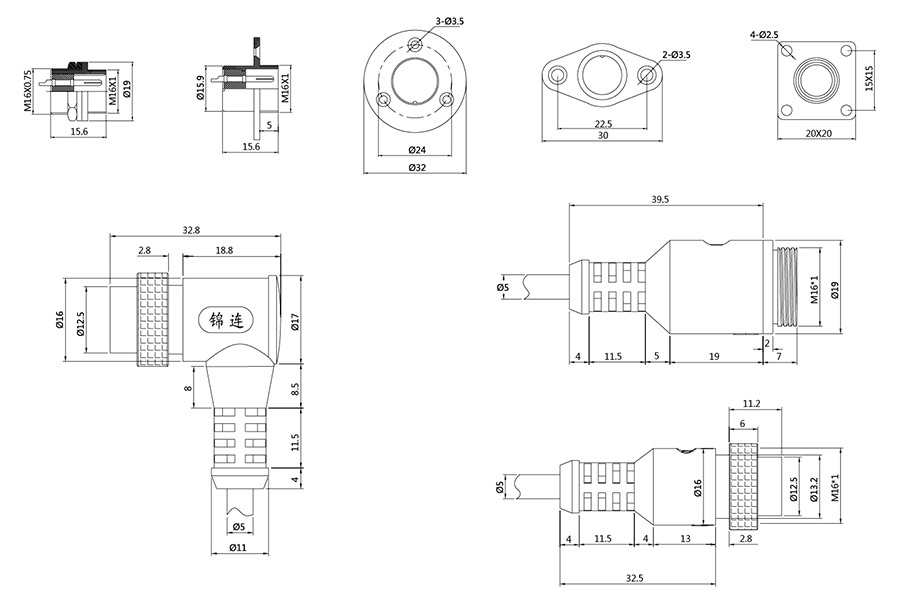 YL1-16系列2T-10T彩排四芯圓形電纜連接器結(jié)構(gòu)圖