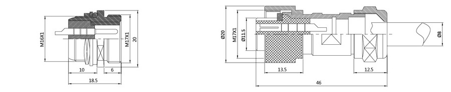 DF16G系列(防水插頭)2T-12T電子連接器結(jié)構(gòu)圖